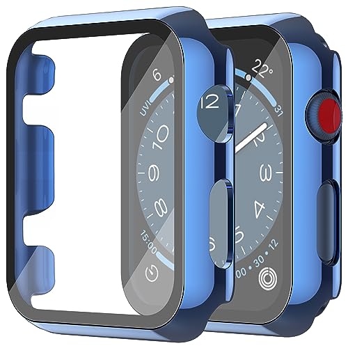 Misxi 2 Pack Hard PC Case with Tempered Glass Screen Protector Compatible with Apple Watch Series 6 SE Series 5 Series 4 44mm, Black