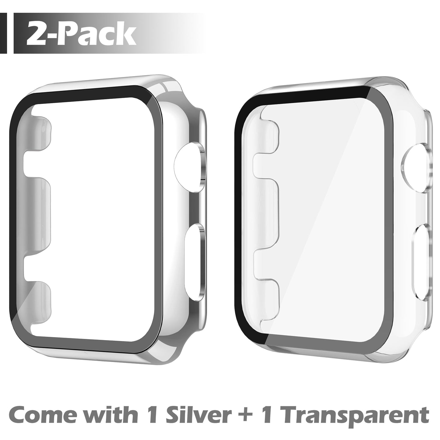 Misxi 2 Pack Hard PC Case with Tempered Glass Screen Protector Compatible with Apple Watch Series 6 SE Series 5 Series 4 44mm, Black