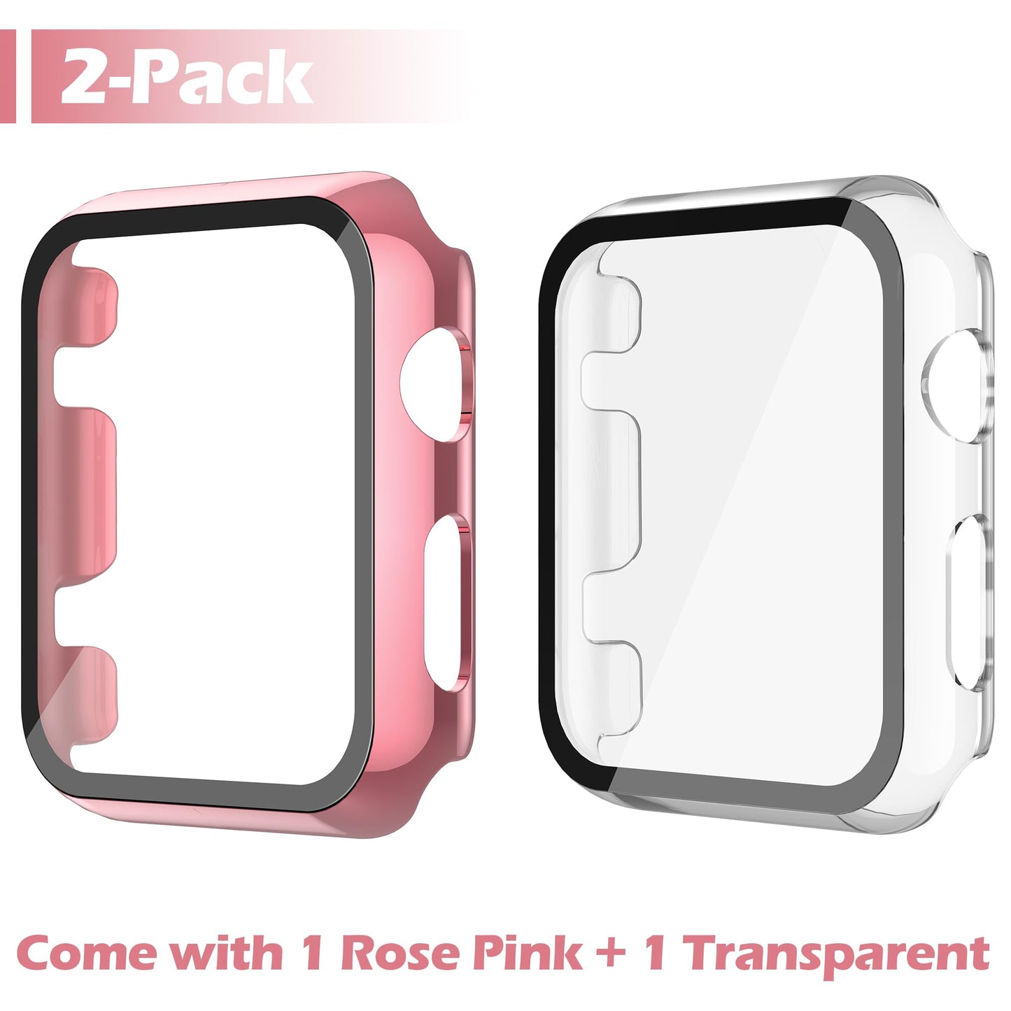 Misxi 2 Pack Hard PC Case with Tempered Glass Screen Protector Compatible with Apple Watch Series 6 SE Series 5 Series 4 44mm, Black
