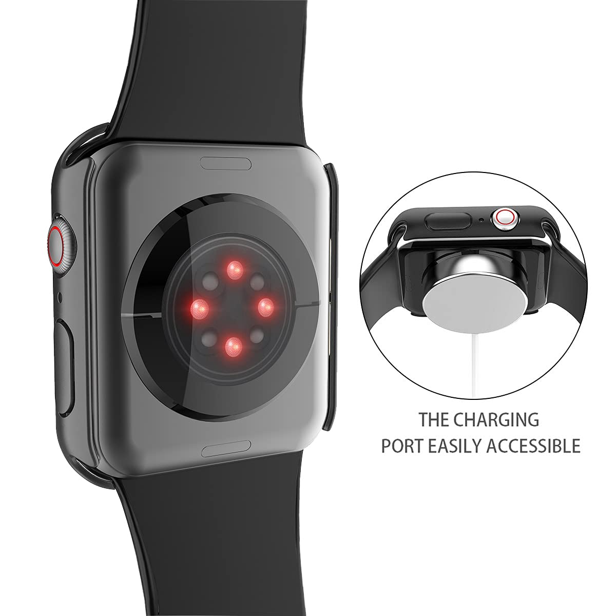 Misxi 2 Pack Hard PC Case with Tempered Glass Screen Protector Compatible with Apple Watch Series 6 SE Series 5 Series 4 44mm, Black