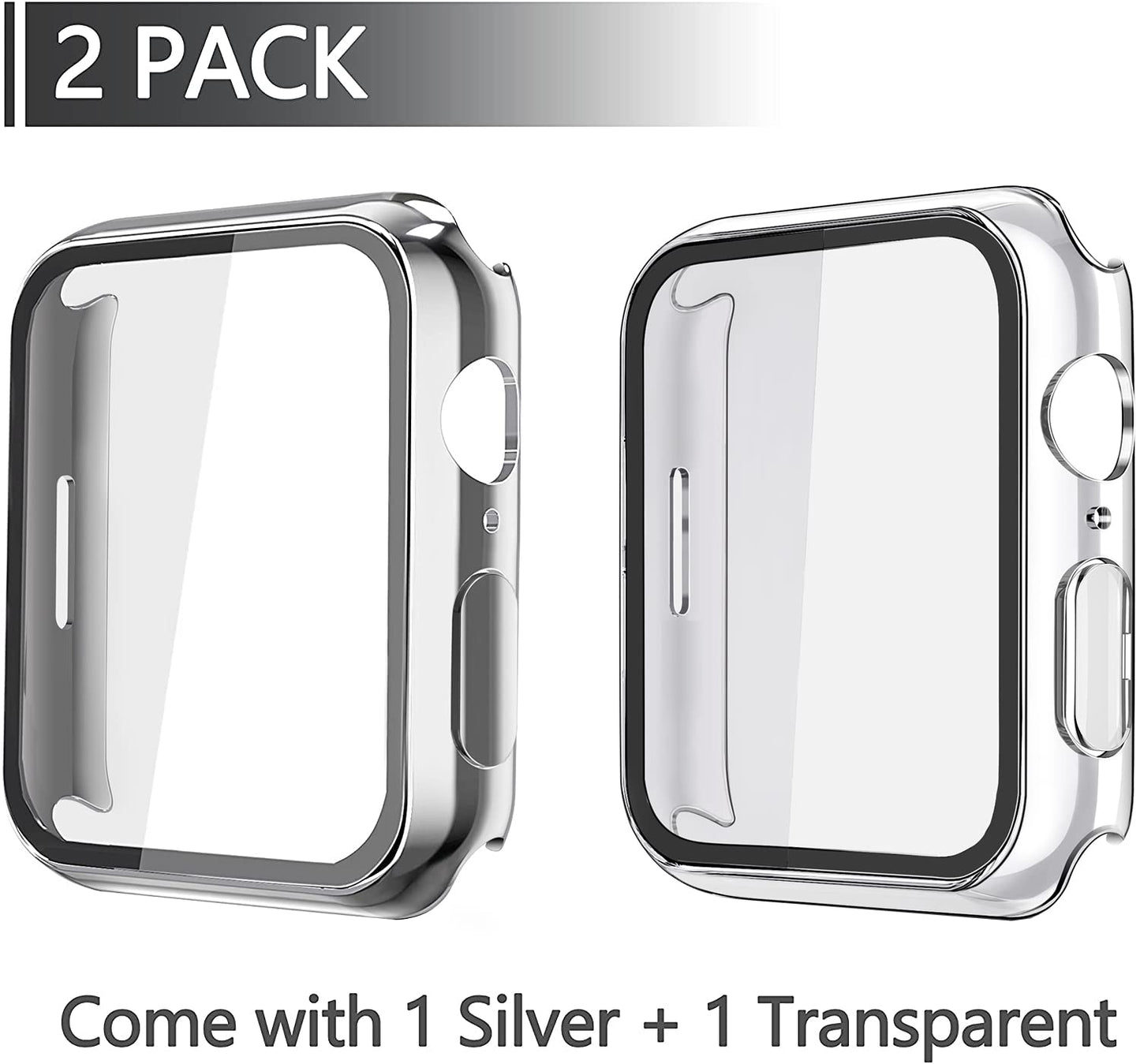 Misxi 2 Pack Hard PC Case with Tempered Glass Screen Protector Compatible with Apple Watch Series 6 SE Series 5 Series 4 44mm, Black