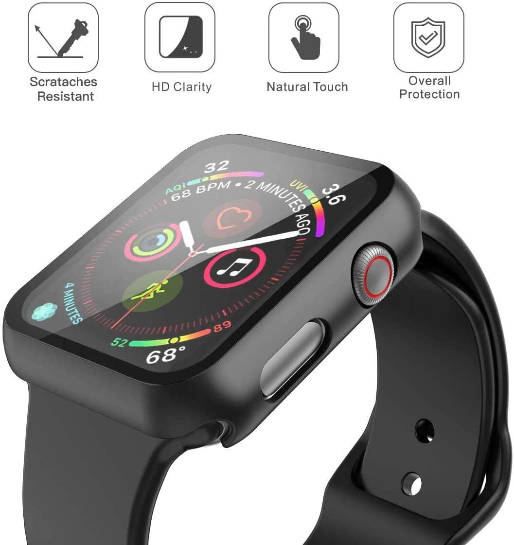 Misxi 2 Pack Hard PC Case with Tempered Glass Screen Protector Compatible with Apple Watch Series 6 SE Series 5 Series 4 44mm, Black