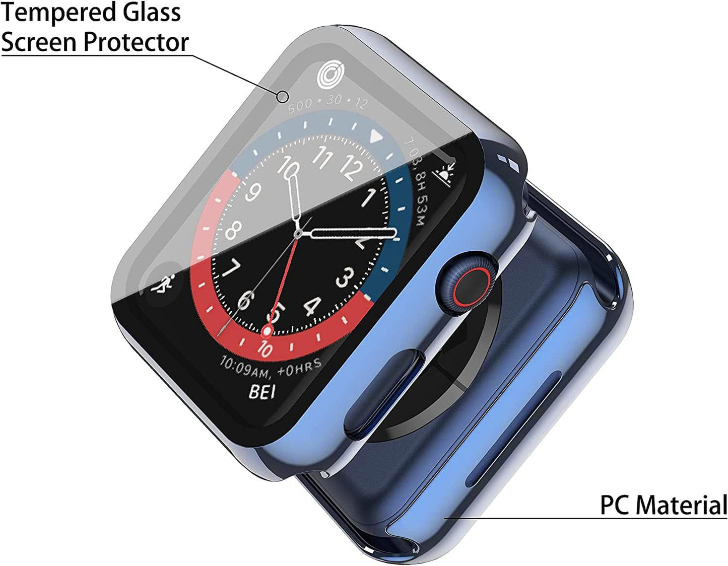 Misxi 2 Pack Hard PC Case with Tempered Glass Screen Protector Compatible with Apple Watch Series 6 SE Series 5 Series 4 44mm, Black