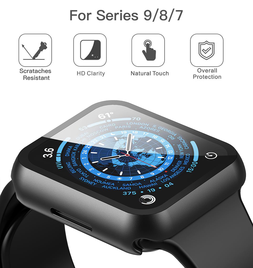 Misxi 2 Pack Hard PC Case with Tempered Glass Screen Protector Compatible with Apple Watch Series 6 SE Series 5 Series 4 44mm, Black