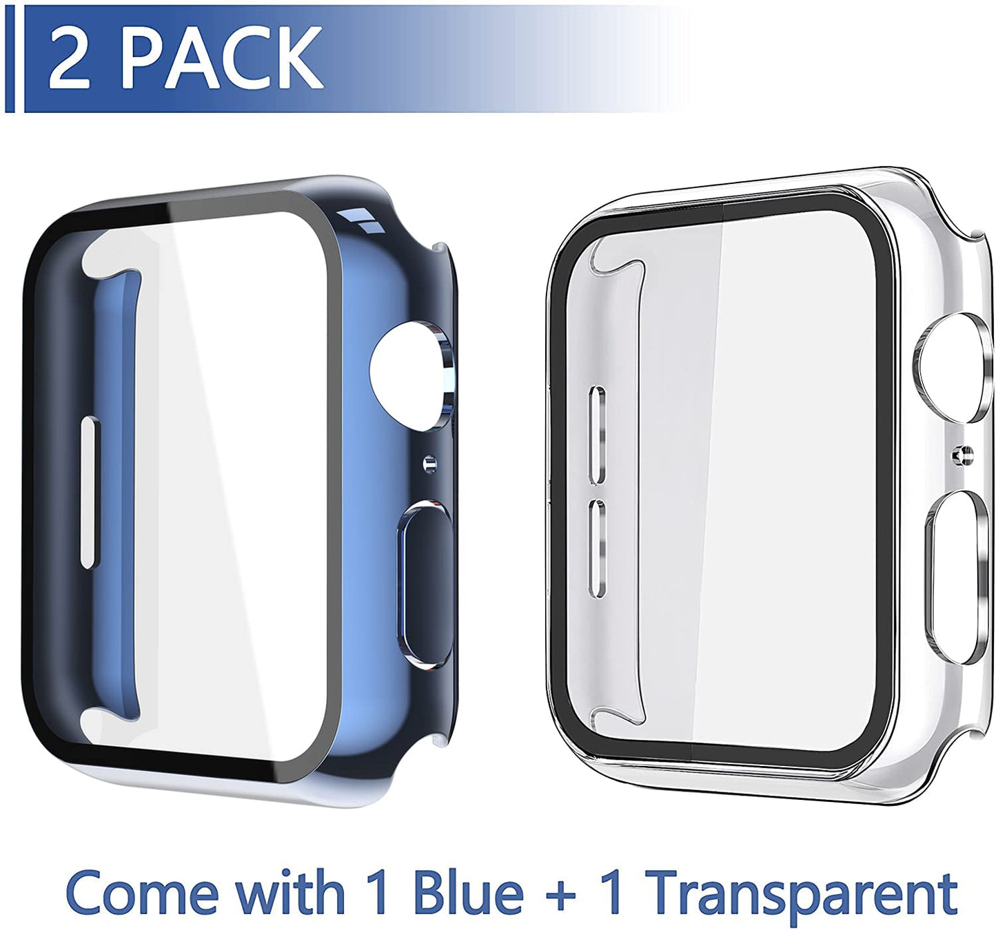 Misxi 2 Pack Hard PC Case with Tempered Glass Screen Protector Compatible with Apple Watch Series 6 SE Series 5 Series 4 44mm, Black