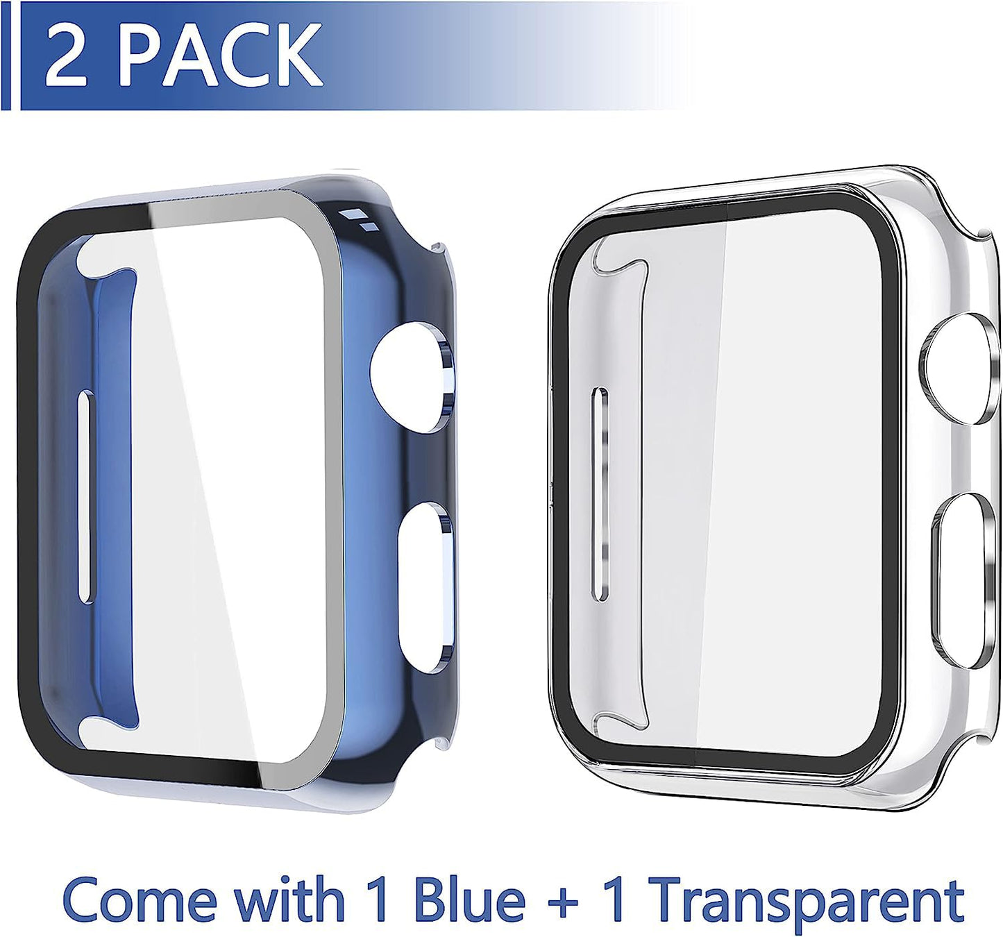 Misxi 2 Pack Hard PC Case with Tempered Glass Screen Protector Compatible with Apple Watch Series 6 SE Series 5 Series 4 44mm, Black