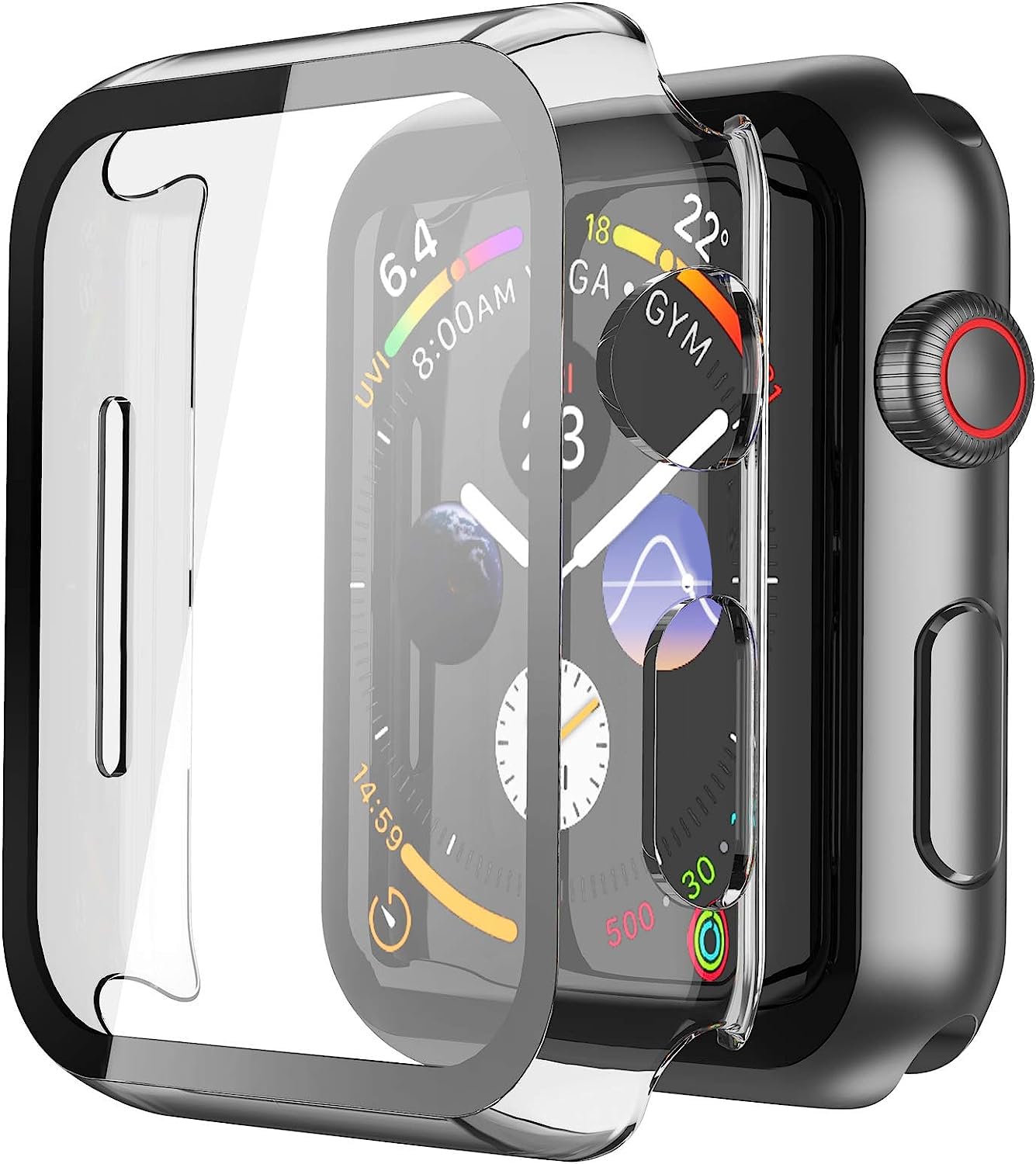 Misxi 2 Pack Hard PC Case with Tempered Glass Screen Protector Compatible with Apple Watch Series 6 SE Series 5 Series 4 44mm, Black