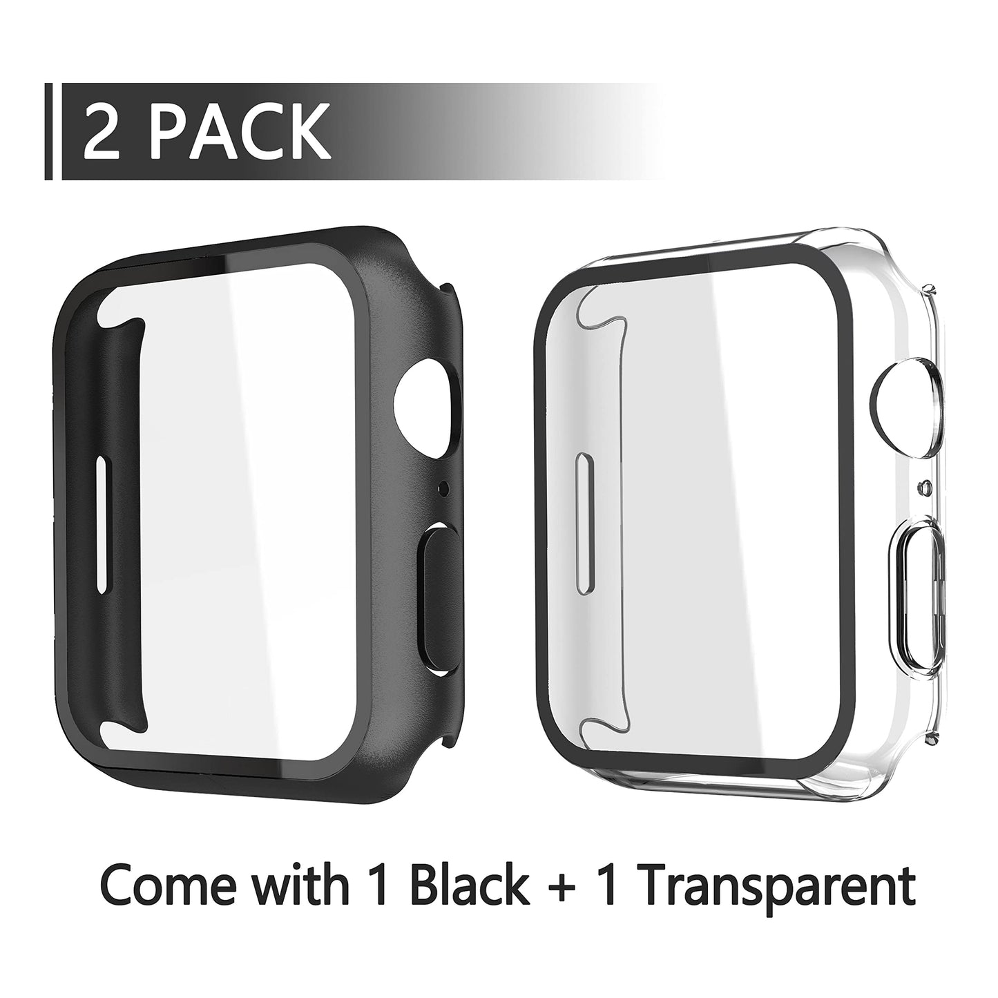 Misxi 2 Pack Hard PC Case with Tempered Glass Screen Protector Compatible with Apple Watch Series 6 SE Series 5 Series 4 44mm, Black