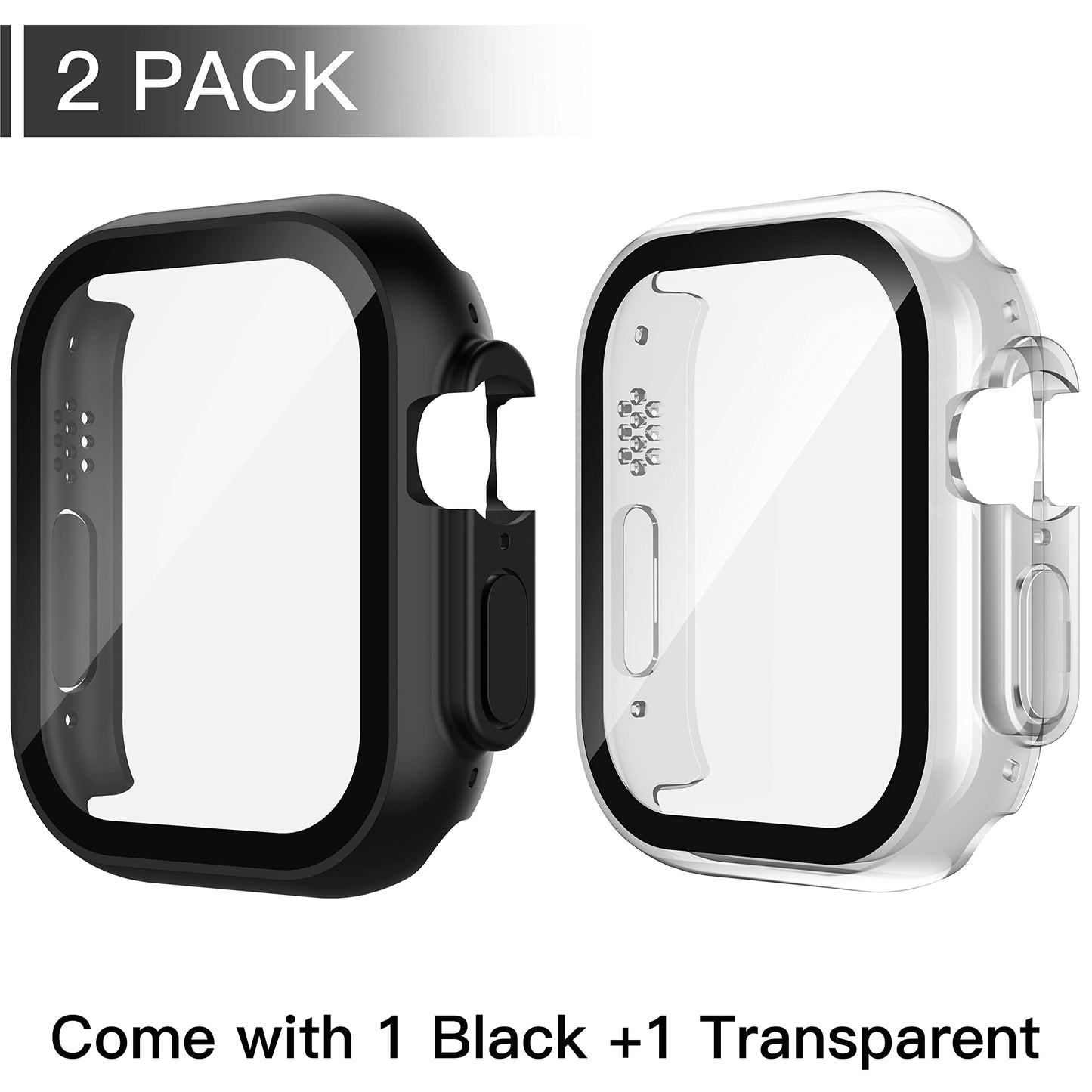 Misxi 2 Pack Hard PC Case with Tempered Glass Screen Protector Compatible with Apple Watch Series 6 SE Series 5 Series 4 44mm, Black