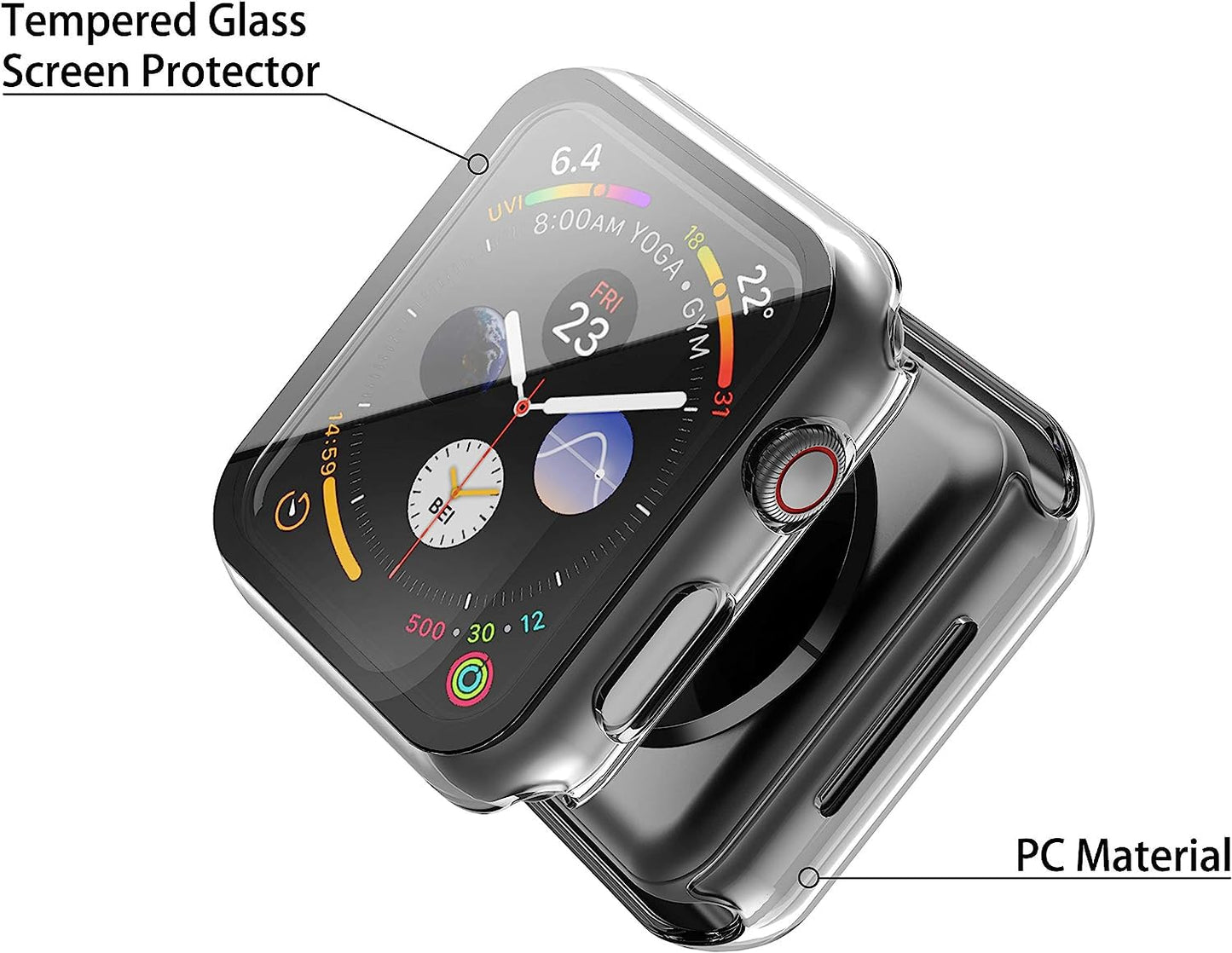 Misxi 2 Pack Hard PC Case with Tempered Glass Screen Protector Compatible with Apple Watch Series 6 SE Series 5 Series 4 44mm, Black
