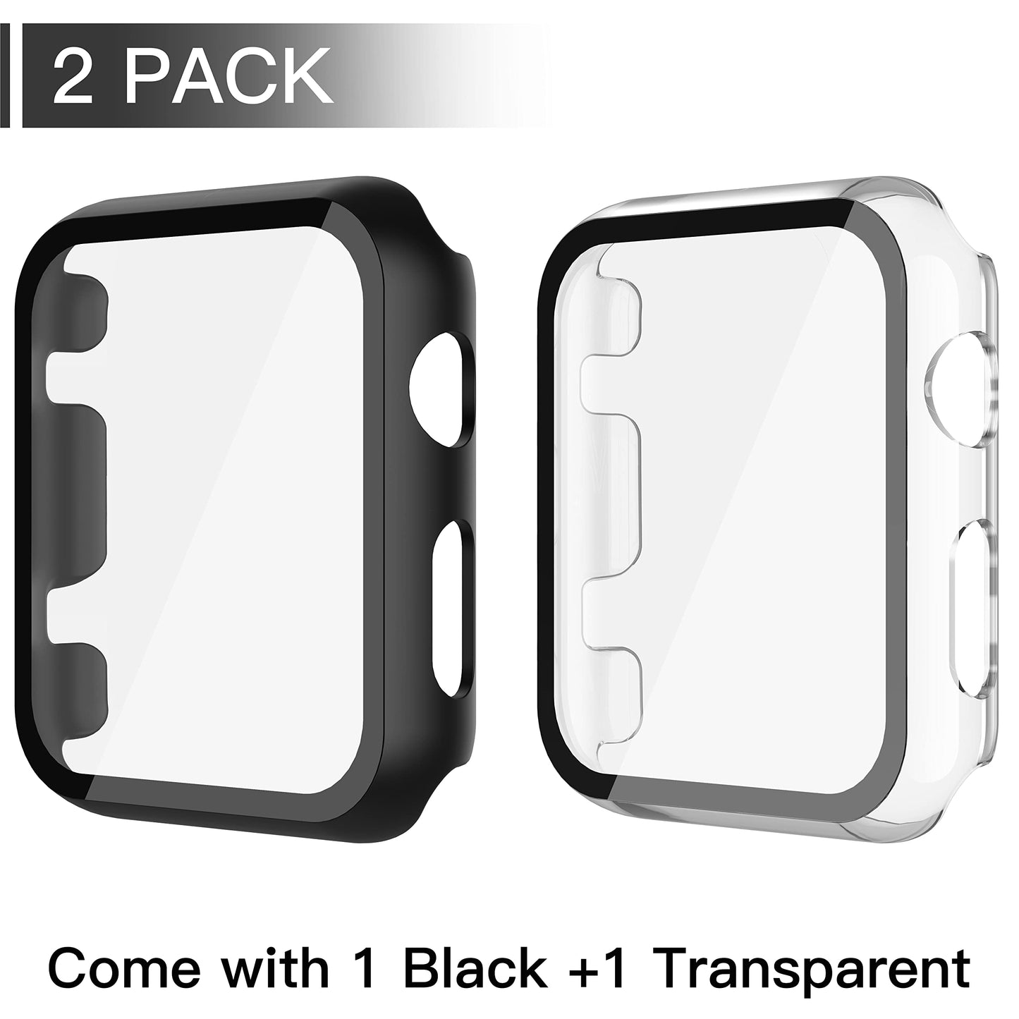 Misxi 2 Pack Hard PC Case with Tempered Glass Screen Protector Compatible with Apple Watch Series 6 SE Series 5 Series 4 44mm, Black