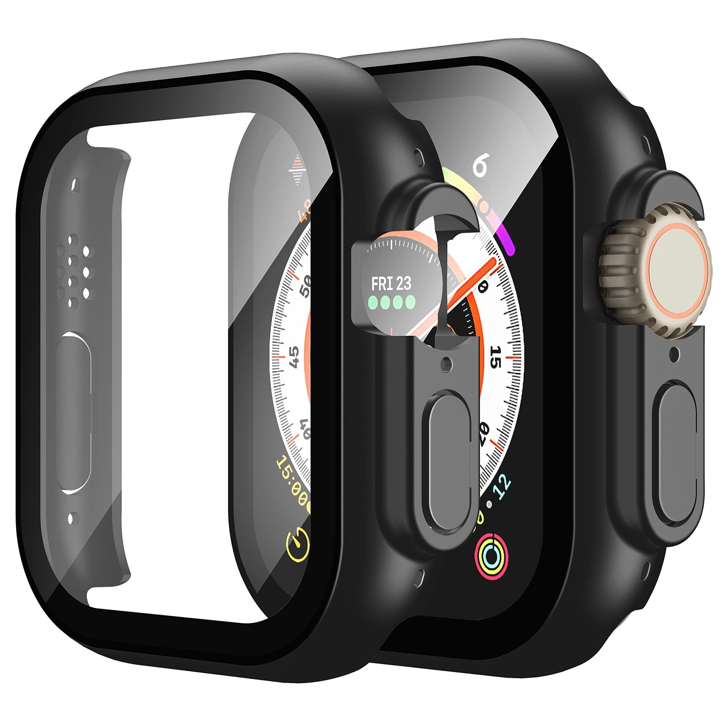 Misxi 2 Pack Hard PC Case with Tempered Glass Screen Protector Compatible with Apple Watch Series 6 SE Series 5 Series 4 44mm, Black