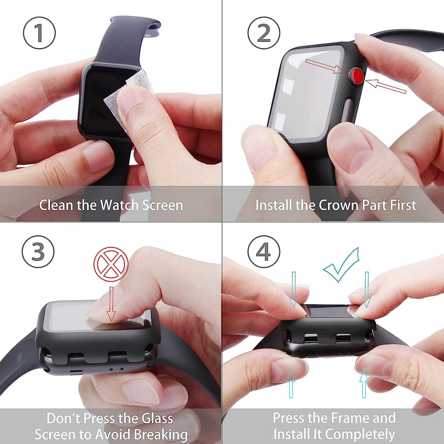 Misxi 2 Pack Hard PC Case with Tempered Glass Screen Protector Compatible with Apple Watch Series 6 SE Series 5 Series 4 44mm, Black