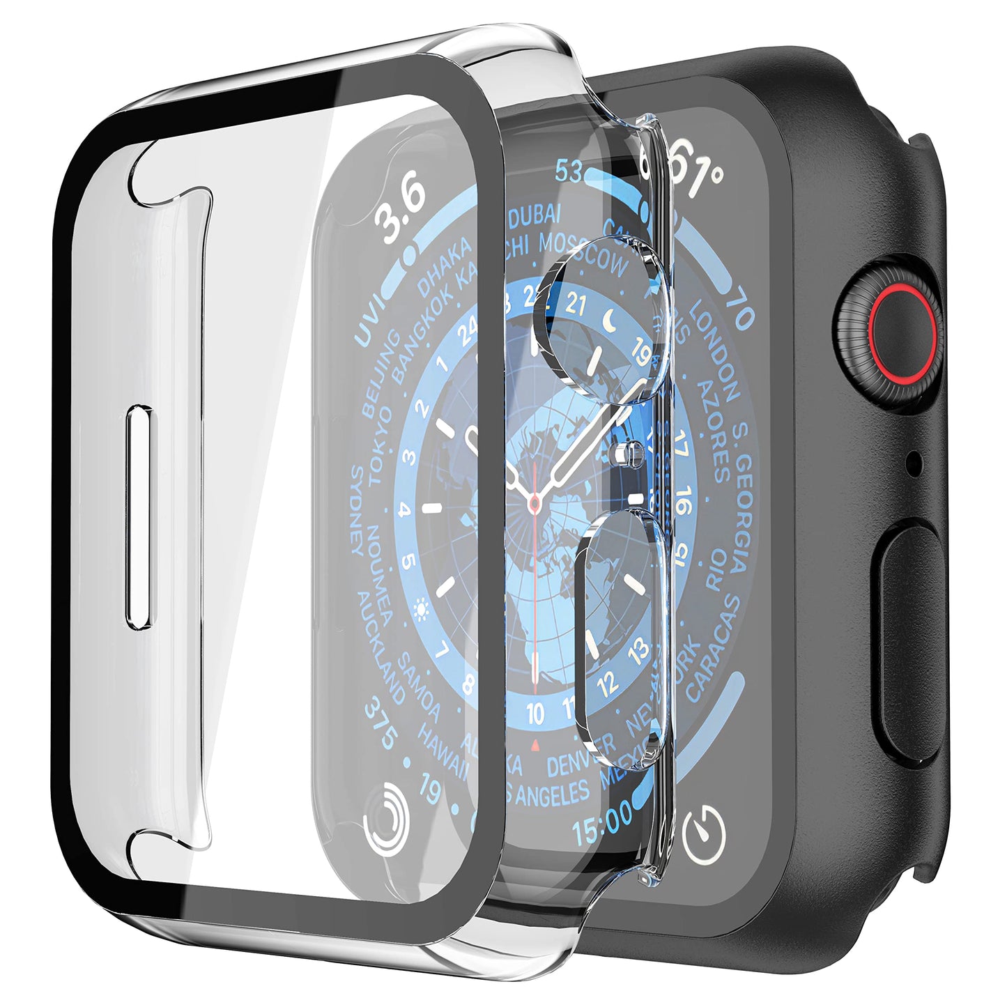 Misxi 2 Pack Hard PC Case with Tempered Glass Screen Protector Compatible with Apple Watch Series 6 SE Series 5 Series 4 44mm, Black