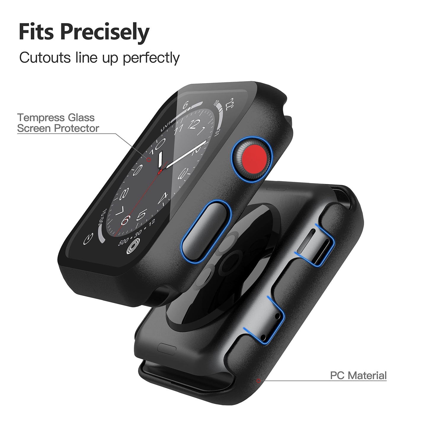 Misxi 2 Pack Hard PC Case with Tempered Glass Screen Protector Compatible with Apple Watch Series 6 SE Series 5 Series 4 44mm, Black
