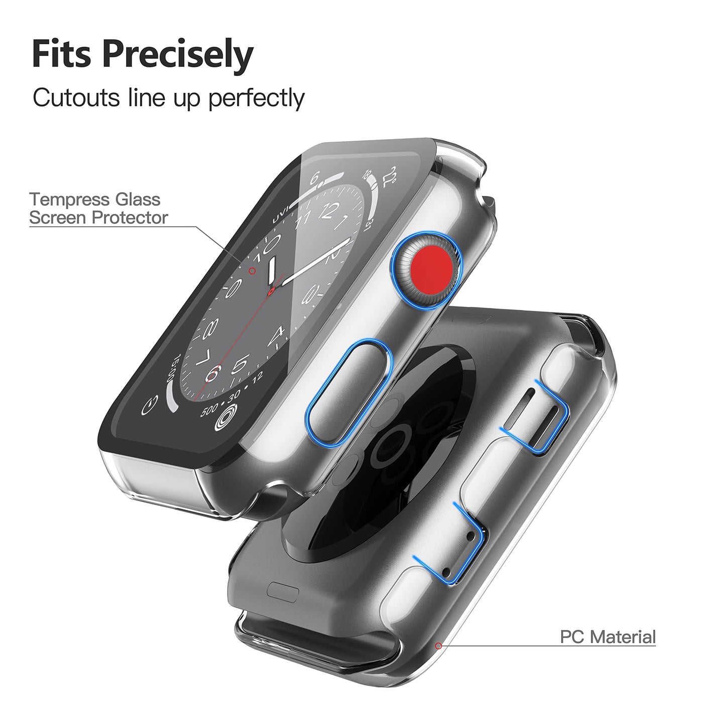 Misxi 2 Pack Hard PC Case with Tempered Glass Screen Protector Compatible with Apple Watch Series 6 SE Series 5 Series 4 44mm, Black