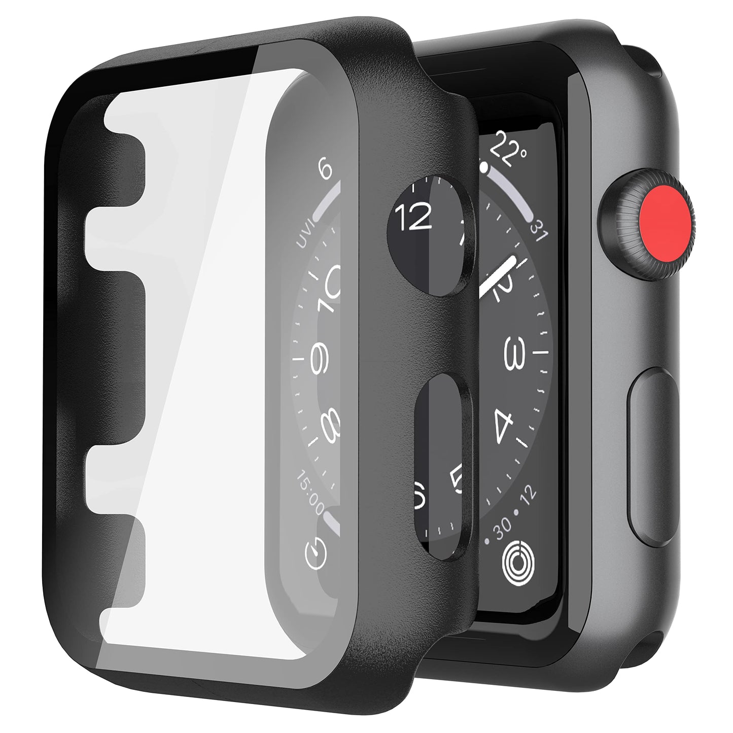Misxi 2 Pack Hard PC Case with Tempered Glass Screen Protector Compatible with Apple Watch Series 6 SE Series 5 Series 4 44mm, Black
