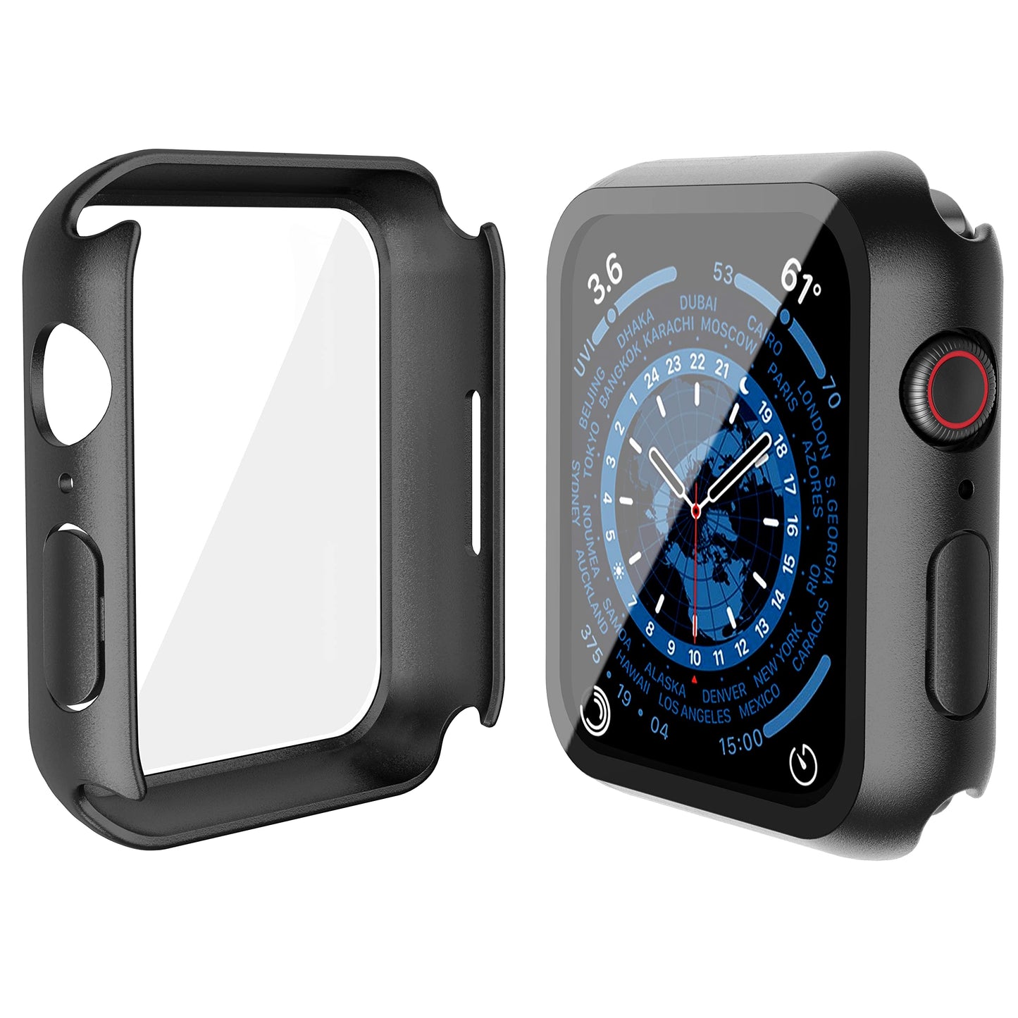 Misxi 2 Pack Hard PC Case with Tempered Glass Screen Protector Compatible with Apple Watch Series 6 SE Series 5 Series 4 44mm, Black
