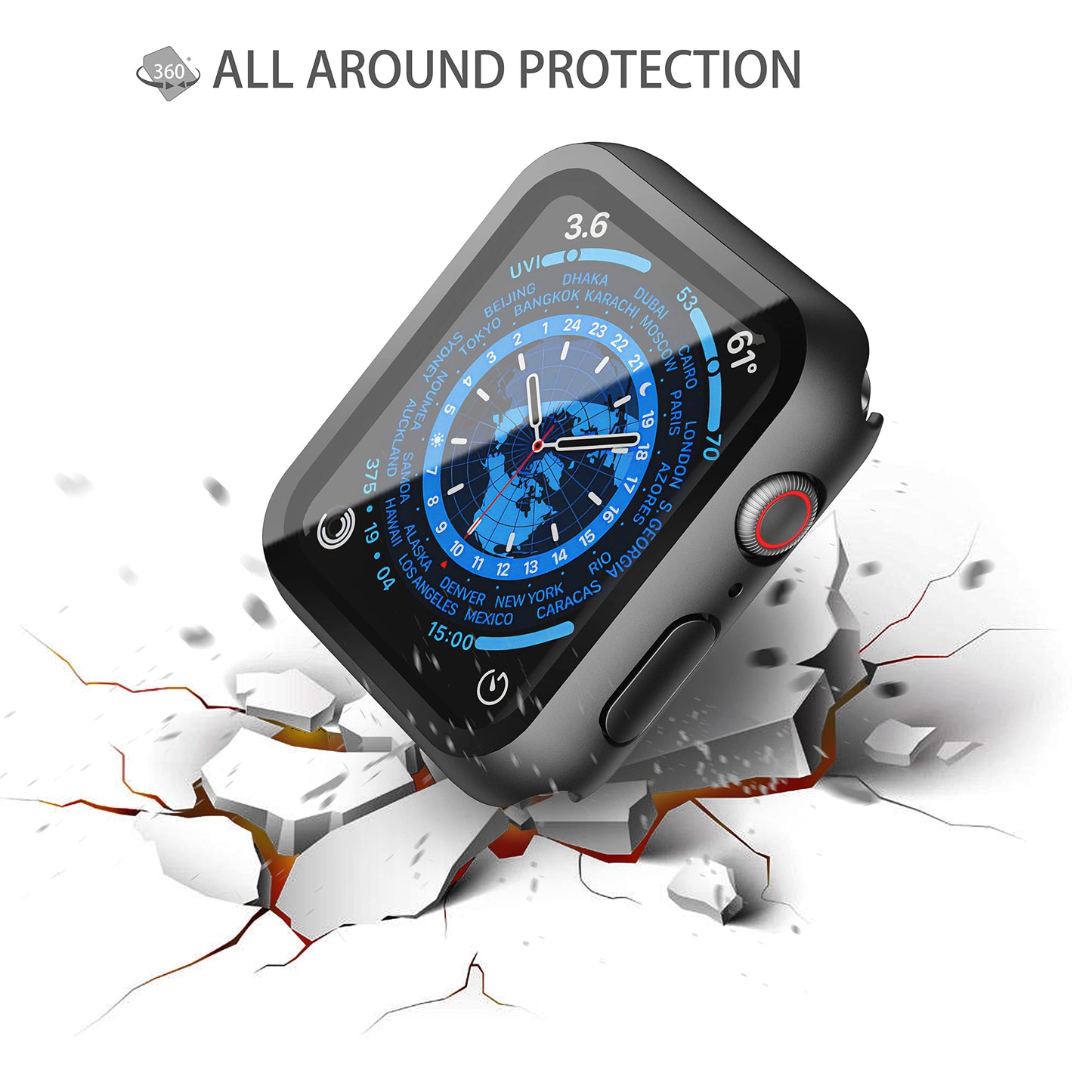 Misxi 2 Pack Hard PC Case with Tempered Glass Screen Protector Compatible with Apple Watch Series 6 SE Series 5 Series 4 44mm, Black