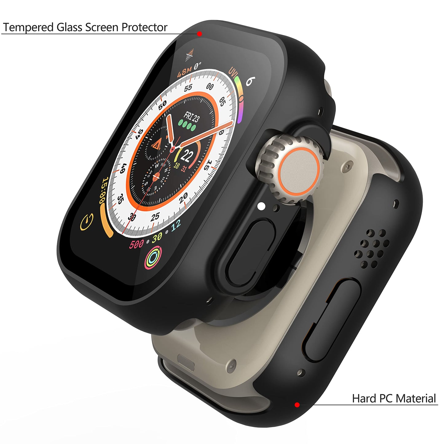 Misxi 2 Pack Hard PC Case with Tempered Glass Screen Protector Compatible with Apple Watch Series 6 SE Series 5 Series 4 44mm, Black
