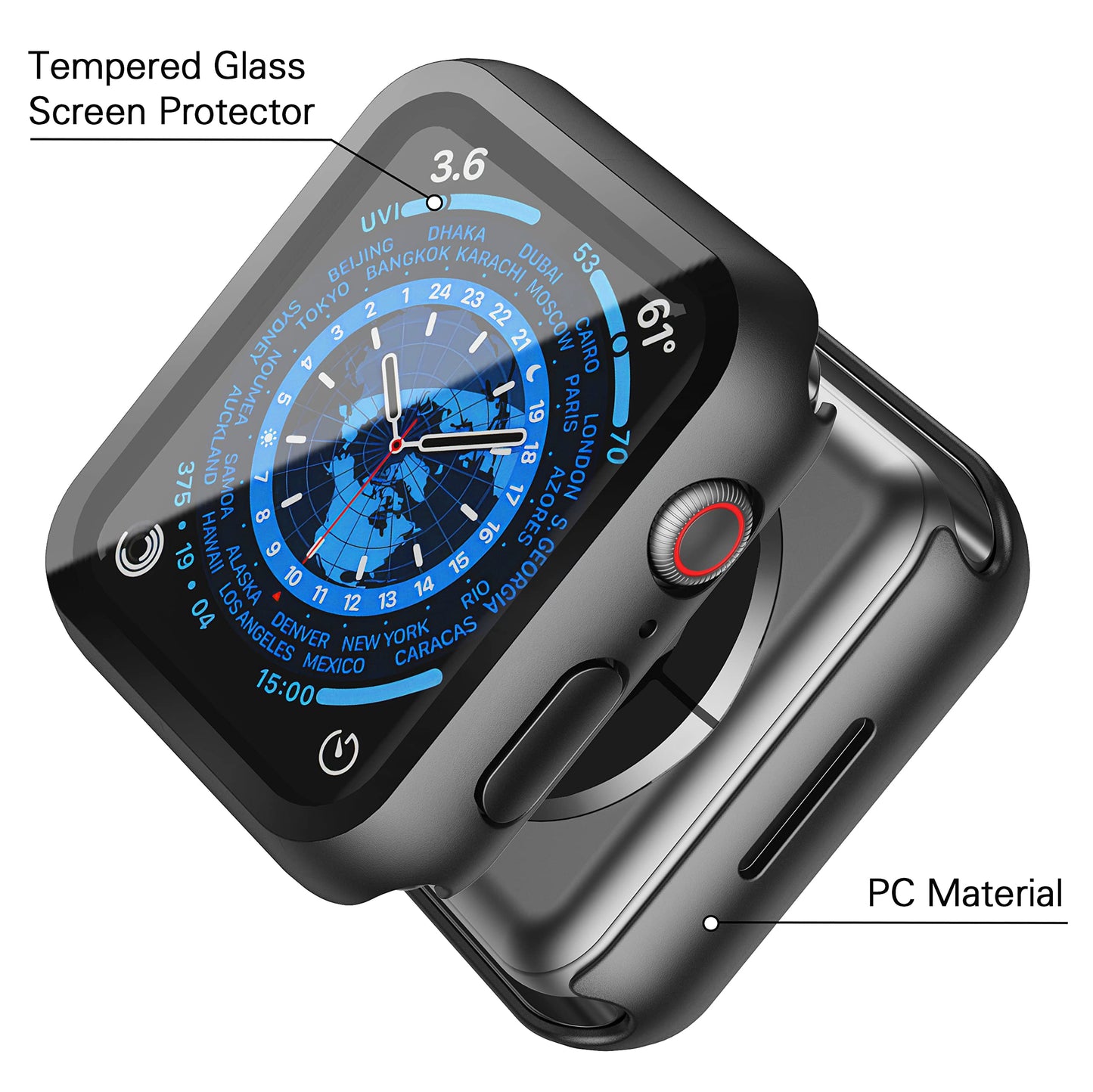 Misxi 2 Pack Hard PC Case with Tempered Glass Screen Protector Compatible with Apple Watch Series 6 SE Series 5 Series 4 44mm, Black