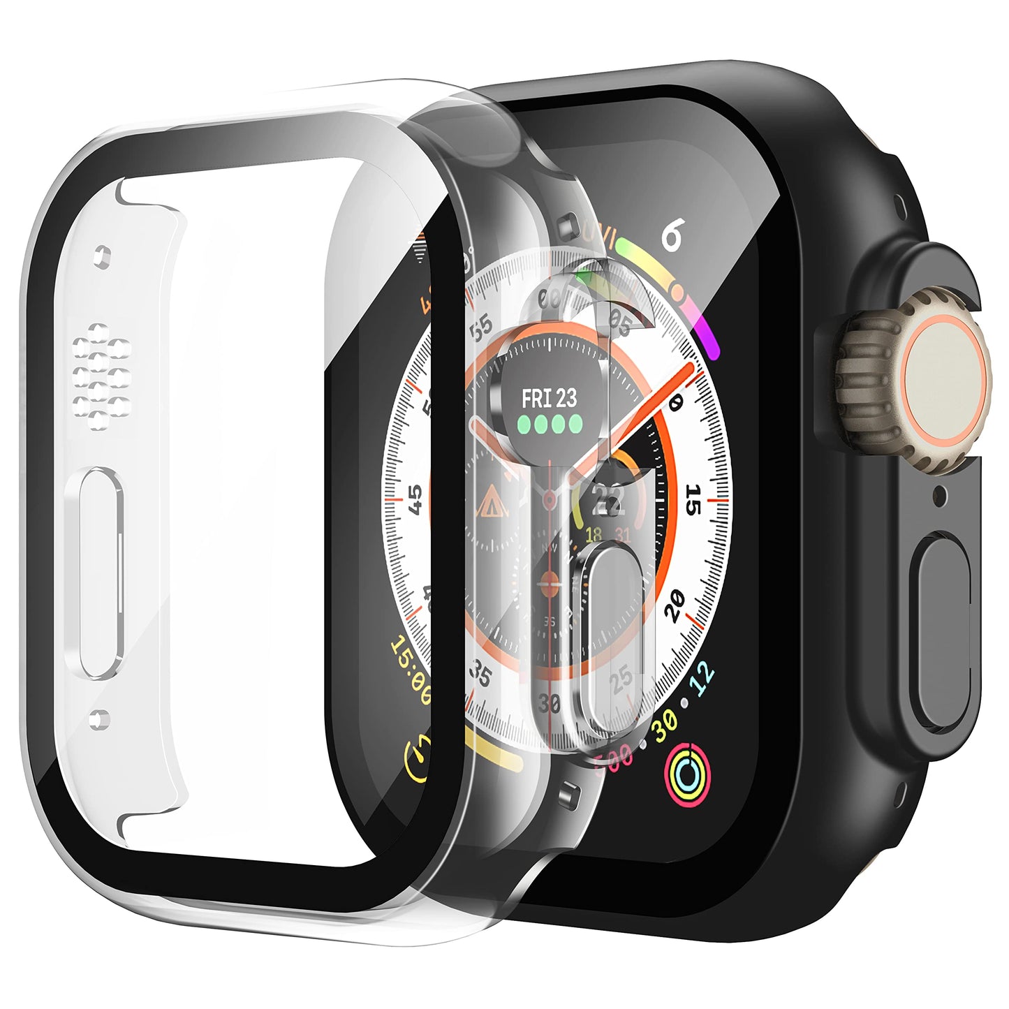 Misxi 2 Pack Hard PC Case with Tempered Glass Screen Protector Compatible with Apple Watch Series 6 SE Series 5 Series 4 44mm, Black
