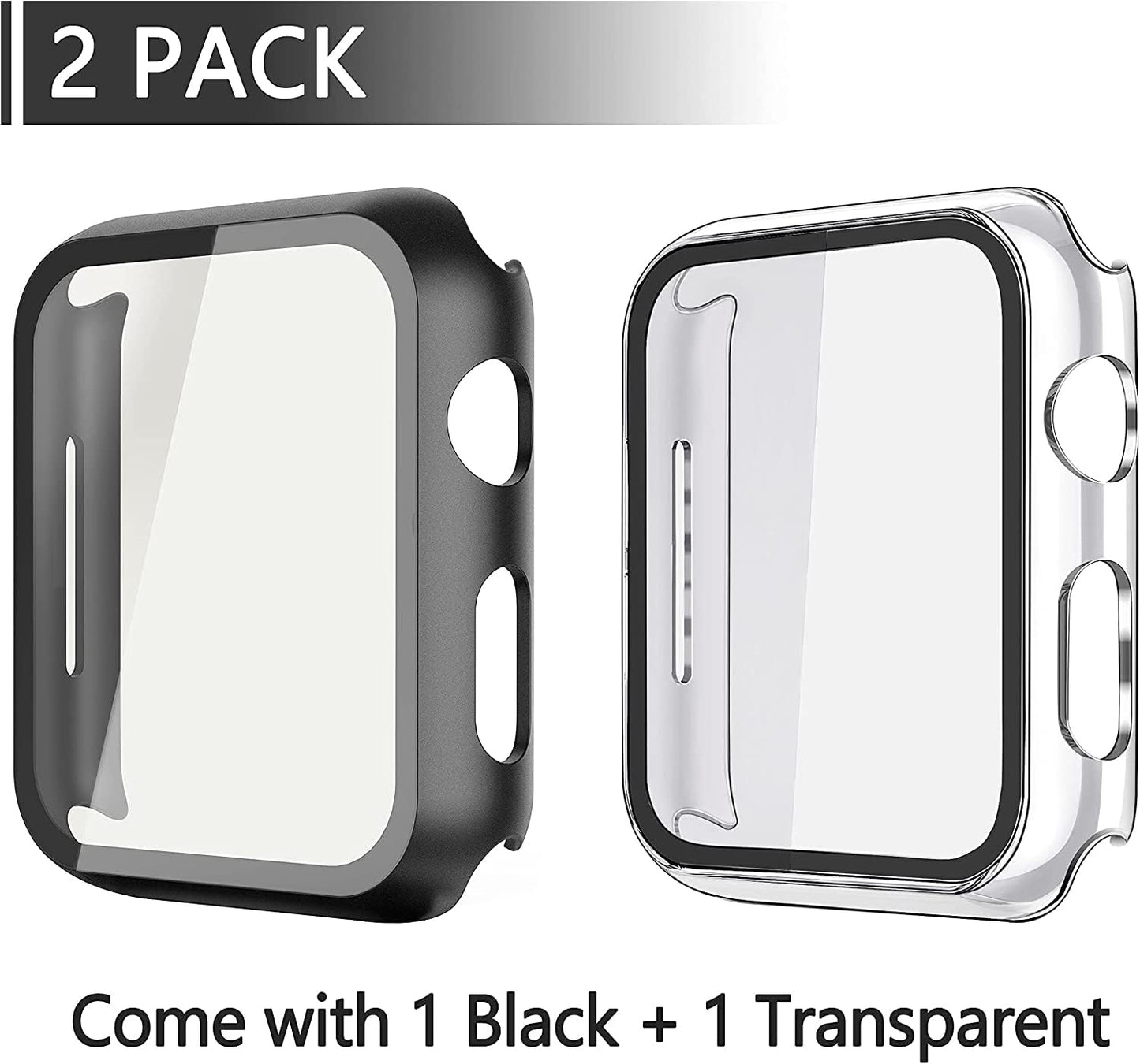 Misxi 2 Pack Hard PC Case with Tempered Glass Screen Protector Compatible with Apple Watch Series 6 SE Series 5 Series 4 44mm, Black