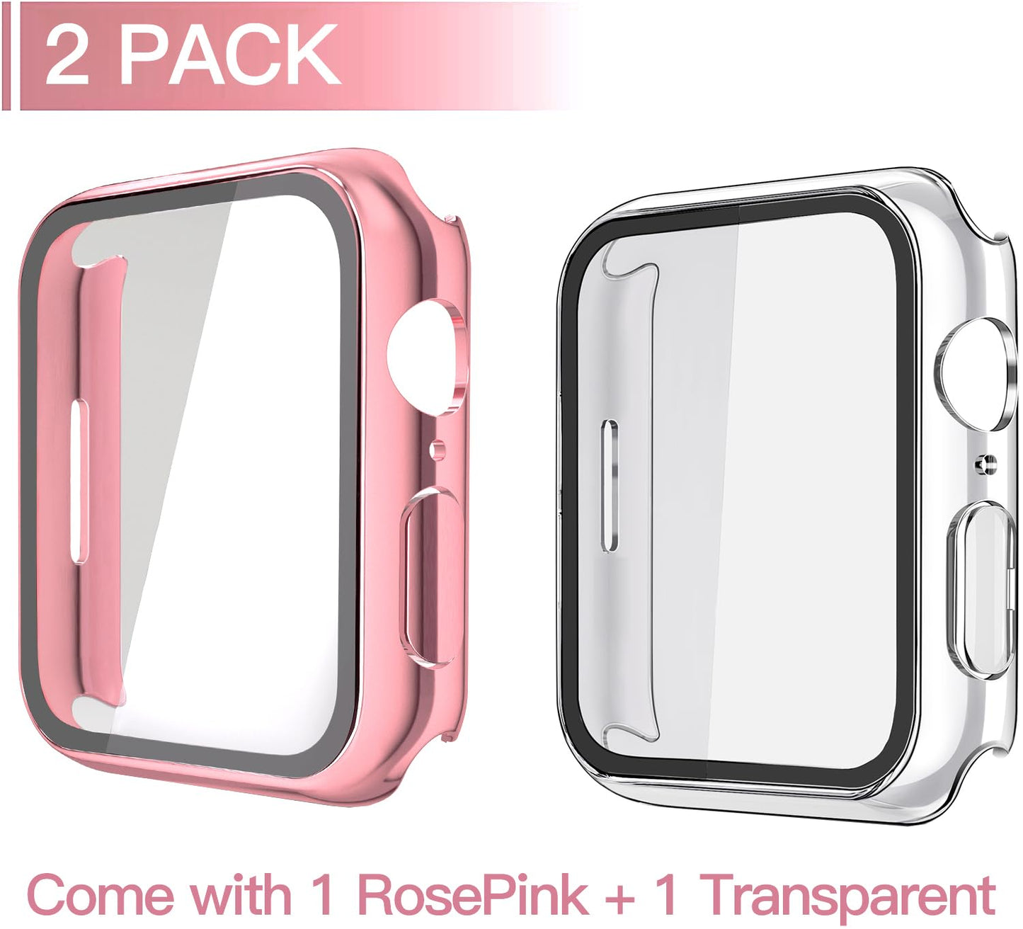 Misxi 2 Pack Hard PC Case with Tempered Glass Screen Protector Compatible with Apple Watch Series 6 SE Series 5 Series 4 44mm, Black