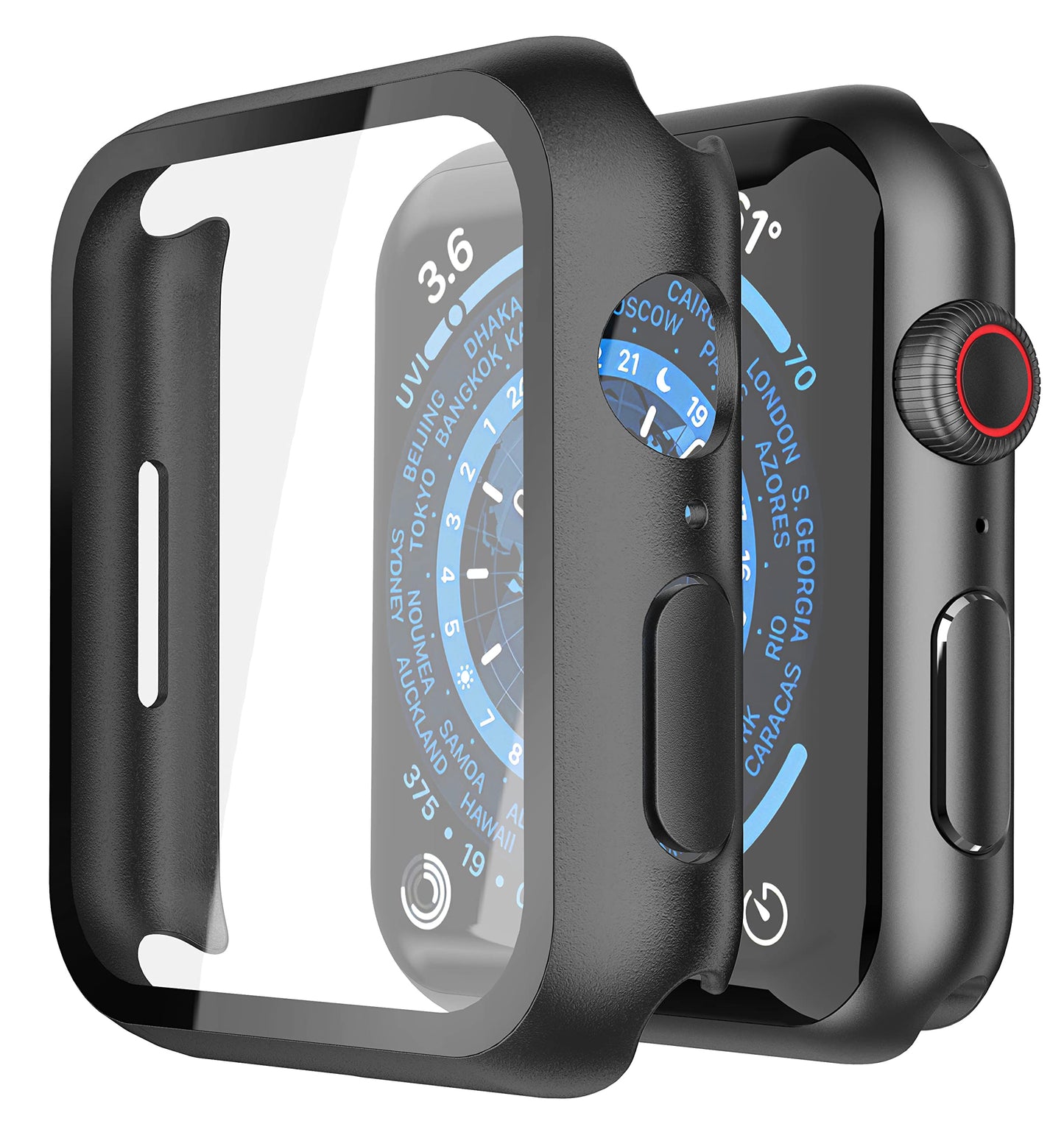 Misxi 2 Pack Hard PC Case with Tempered Glass Screen Protector Compatible with Apple Watch Series 6 SE Series 5 Series 4 44mm, Black